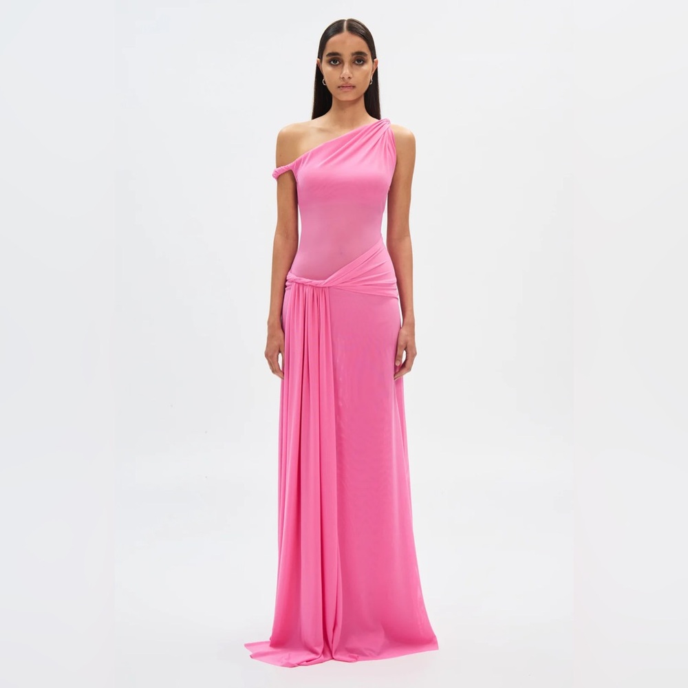 MISHA Sisal One-Shoulder Twist Mesh Maxi Dress size XS